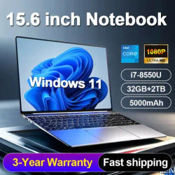 15.6 Inch Portable Laptop Intel Core i7 8550U 32GB 2TB SSD Computer PC Windows11 Office Laptops Fingerprint Unlock Notebook