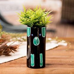 Black Canine Organizer,'Ceramic Dog Utensil Pen Holder and Decorative Vase in Black'