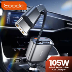 Toocki 105W USB C chargeur de voiture rétractable Type C iP câble chargeur LED affichage chargeur rapide pour iPhone 16 Pro Samsung S24 Macbook