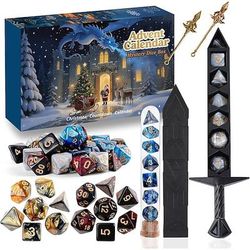 calendario dell'avvento di Natale 2025, set di dadi misteriosi DD, calendario dell'avvento delle vacanze 24 giorni, sorpresa d d regali, adatti per dungeons and dragons rpg, mtg, giochi di ruolo da