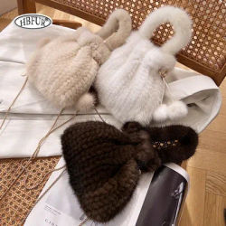 Ladies Real Mink Fur Bag Crossbody Bags For Women Phone Bag Lady Shoulder Bags Real Fur Bag Female Messenger Bag Winter Handbag
