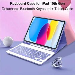 IPad 10th Generation 10.9" Case With Detachable Wireless Keyboard Slim Bluetooth Cover With Stand black spanish Keyboard