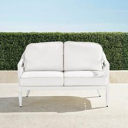 Avery Loveseat with Cushions in White Aluminum - Standard, Ollie Stripe Air Blue - Frontgate