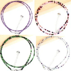 Natural 2-3MM Necklace Bracelet Tiny Faceted beads Round Crytsal Quartz Agates Choker for Women Summer Beach Jewelry Gift