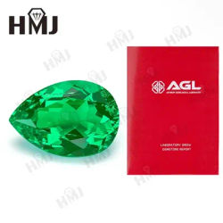 Lab Grown Colombia Emeralds Pear Shape Hydrothermal Hand Cutting with Cracks Inclusions Inside Selectable with AGL Certificate