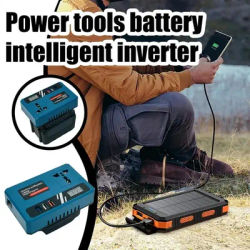 DC To AC Inverter DC 18V-21V To 220V AC Power Converter Smart Fast Charger Adapter With 2 USB Ports & 1 Type-C For Road Trip And