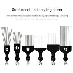 African comb, equipped with long steel needles and ABS handle, suitable for unwinding curls and African hair styling
