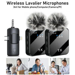 3in1 Wireless Lavalier Microphone for Camera,iPhone,Android,Microphone for Video Recording Recording Podcast Noise Reduction mic
