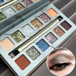 12 Color Blue Eyeshadow Palette - Matte/Shimmer/Glitter, Waterproof Sweat-Proof, Stage Makeup/Party, Comes With A Mirror Gift