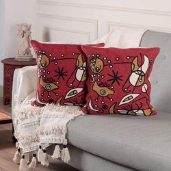 Contemporary Expressions,'Pair of Abstract Modern Embroidered Cotton Cushion Covers'