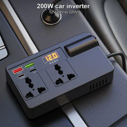 200W Car Inverter 7 Ports PD Type-C USB Chargers 3.0 Cigar Lighter Plug US/EU Power Adapter DC 12V/24V to AC 220V Switch Socket