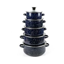 Set di 5 pentole smaltate, set di padelle con coperchio, pentola in ceramica, pentola per stufati a fondo piatto per zuppe e conserve