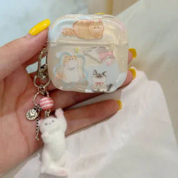 Étui pour écouteurs de dessin animé pour apple airpods4 anc, coque ondulée de chat mignon pour airpods 1 2 3 pro pro2, pendentif, casque Bluetooth sans fil