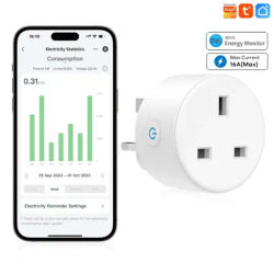 Tuya WiFi Smart UK Plug Outlet Compatible with Alexa,Google Assistant,App and Voice Control,No Required Hub,UK (16A), White