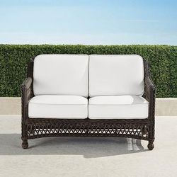Hampton Loveseat in Black Walnut Wicker - Standard, Carmona Tile Cobalt - Frontgate