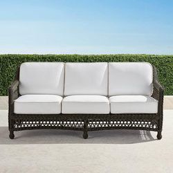 Hampton Sofa in Black Walnut Wicker - Standard, Avian Trellis Dune - Frontgate