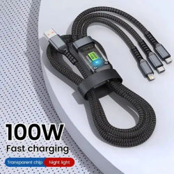 Câble de chargeur rapide USB 3 en 1 100W 6A pour voiture, Micro câble d'éclairage USB vers type-c pour iPhone 16 15 14 13 Samsung Xiaomi Huawei