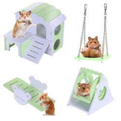 Small Pets Hamster Seesaw Toy Small Animals Triangle Swing Wooden Play Toys Set Hamster House Hanging Swing