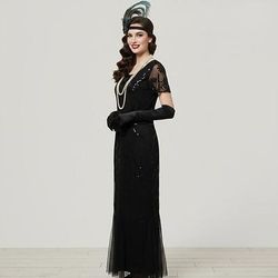 Set Anni Ruggenti Anni 1920 Lunghezza alla caviglia Vestito Abito da sera Abiti con accessori Maniche corte Il grande Gatsby Charleston Invitato al matrimonio Piuma Scollo a V Costume Per donna