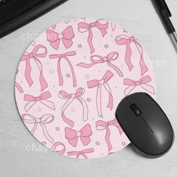 Tapis de souris rose à nœud, tapis de bureau rond antidérapant en caoutchouc, accessoires de bureau, tapis de souris, tapis de jeu, tapis de bureau