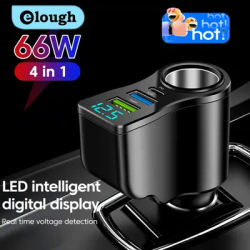 Elough Digital 66W Car Charger 4 in 1 Conversion Multifunctional Dual USB Mobile Phone Charger