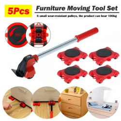 5Pcs/Set Heavy Duty Furniture Lifter Mover Roller with Wheel Bar Moving Device Lifting Helper Furniture Moving Transport Tool