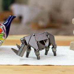'Rhino-Shaped Modern Eco-Friendly Recycled Metal Figurine'