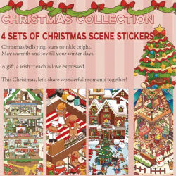 4 Sets of Christmas Scene Stickers 3D Pop-Up Miniature Holiday Scene Stickers DIY Stress-Relieving Street Scene House Decals