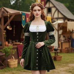 Medievale Rinascimento Vestito Costume di fantasia Vichingo Elfico Costume Per donna Vichingo Fantasia Halloween Carnevale Feste Performance LARP Adulti Vestito