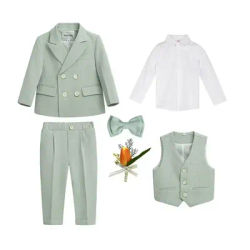 Ensemble Blazer d'anniversaire pour garçons, tenues d'uniforme scolaire pour tout-petits, beau Costume de mariage à fleurs vertes pour enfants de 2 3 4 6 8 ans, printemps 2025
