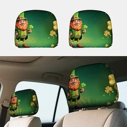 Copri poggiatesta per auto con trifoglio verde, 2 pezzi adatti a tutti i veicoli, neri stampa trifoglio verde, design piatto 2D, poliestere, facile da installare - accessori auto per il giorno di