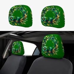 Copri poggiatesta per auto con trifoglio verde, 2 pezzi adatti a tutti i veicoli, neri stampa trifoglio verde, design piatto 2D, poliestere, facile da installare - accessori auto per il giorno di