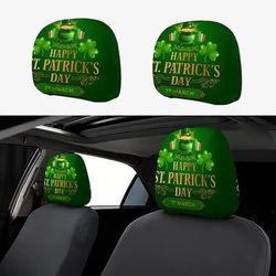 Copri poggiatesta per auto con trifoglio verde, 2 pezzi adatti a tutti i veicoli, neri stampa trifoglio verde, design piatto 2D, poliestere, facile da installare - accessori auto per il giorno di