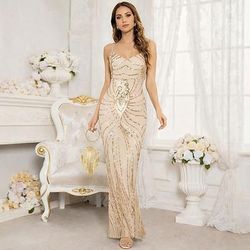 Anni Ruggenti Anni 1920 Lunghezza alla caviglia Vestito Nozze Addio al celibato Senza maniche Il grande Gatsby Invitato al matrimonio Paillettes Scollo a V Costume Per donna Natale Carnevale