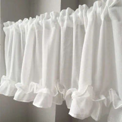 White Half Curtain Fashion Coffee Yarn Lotus Leaf Lace Pure Short Curtain for Bar Kitchen Cabinet Door Children's Room