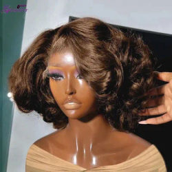 4 Chocolate Brown Short Bob Wigs 200% Density Body Wave 13x4 Lace Frontal Wigs Human Hair With Baby Hair Frontal Short Bob Wigs