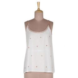 Summer Blooms in Russet,'Cotton Camisole-Style Embroidered Tank Top'