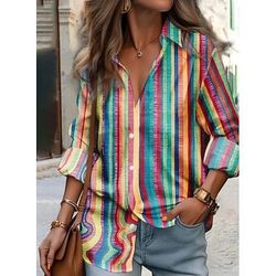 Per donna Camicia Blusa Patchwork Bottoni Stampato Grafico Geometrico Plaid Vintage Tropicale Quotidiano Manica Lunga Colletto a Camicia Top Regolari Quotidiano Blu Rosso Viola chiaro Viola Arancione