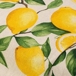 Tissu de décoration "citrons et branches", écru naturel/coloré