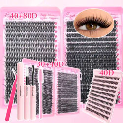 200/720PCS Eyelash Cluster Kit With Bonding Glue, Tweezers Brush Beginner-Friendly Soft & Long-Lasting for Daily & Party Makeup