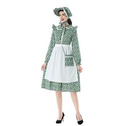 250° anniversario USA 19° secolo anni 1800 Abito da prateria Set cuffia e grembiule Lunghe Ragazza pioniera Coloniale Pioniere Guerra rivoluzionaria Floreale Costume Per donna Halloween Carnevale 4