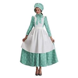 250° anniversario USA 19° secolo anni 1800 Abito da prateria Set cuffia e grembiule Lunghe Ragazza pioniera Coloniale Pioniere Guerra rivoluzionaria Floreale Linea ad A Costume Per donna Halloween