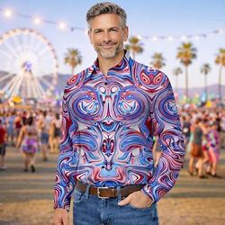 Retrò Vintage Anni '70 Camicia Camicia Aloha Lunghe Hippie Psichedelico Costume Per uomo Mascherata Festival Musicale Feste Abbigliamento quotidiano Adulti Camicia