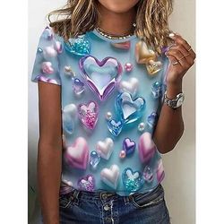 Per donna Maglietta Stampato Grafico Astratto Vintage Elegante Classico Manica Corta Girocollo Top Regolari Quotidiano Weekend Blu Grigio scuro Estate Primavera