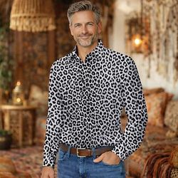 Retrò Vintage Anni '70 Camicia Camicia Aloha Lunghe Hippie Leopardo Costume Per uomo Mascherata Festival Musicale Feste Abbigliamento quotidiano Adulti Camicia