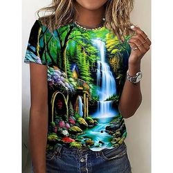 Per donna Maglietta Stampato Grafico Vintage Elegante Classico Manica Corta Girocollo Top Regolari Quotidiano Weekend Verde scuro Viola Fucsia Estate Primavera