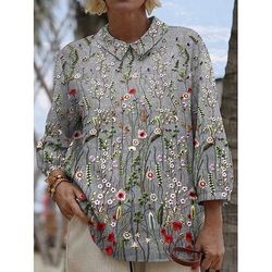 Per donna Blusa Bottoni Stampato Floreale Grafico Vintage Quotidiano Elegante Manica Lunga Colletto a Camicia Top lunghi Quotidiano Blu Rosa Grigio Estate Primavera