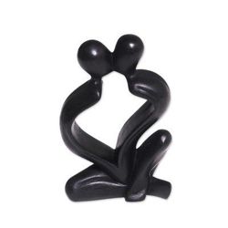 'Hand-Carved Black Timeless Love Suar Wood Couple Sculpture'