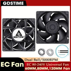 Gdstime Fan 230V 220V 240V Ventilator EC Fan 60mm 80mm 120mm Cabinet Fan Dual Ball Axial Exhaust Housing fan for PC CPU Cooling