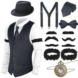 Anni Ruggenti Anni 1920 Retrò Vintage Abiti Gilet Cappello Panama Il grande Gatsby Charleston Gentiluomo Moda Costume Per uomo Natale Halloween Carnevale Balli di fine anno Addio al Nubilato Festival
